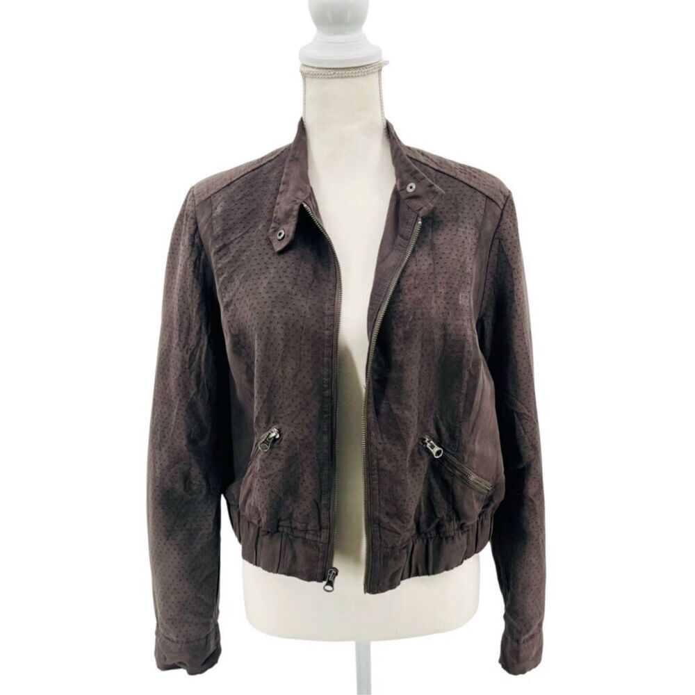 Elle Jacket Moto Biker Suede Brown Size L